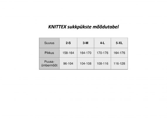 KNITTEX_sukkpükste_mõõdutabel
